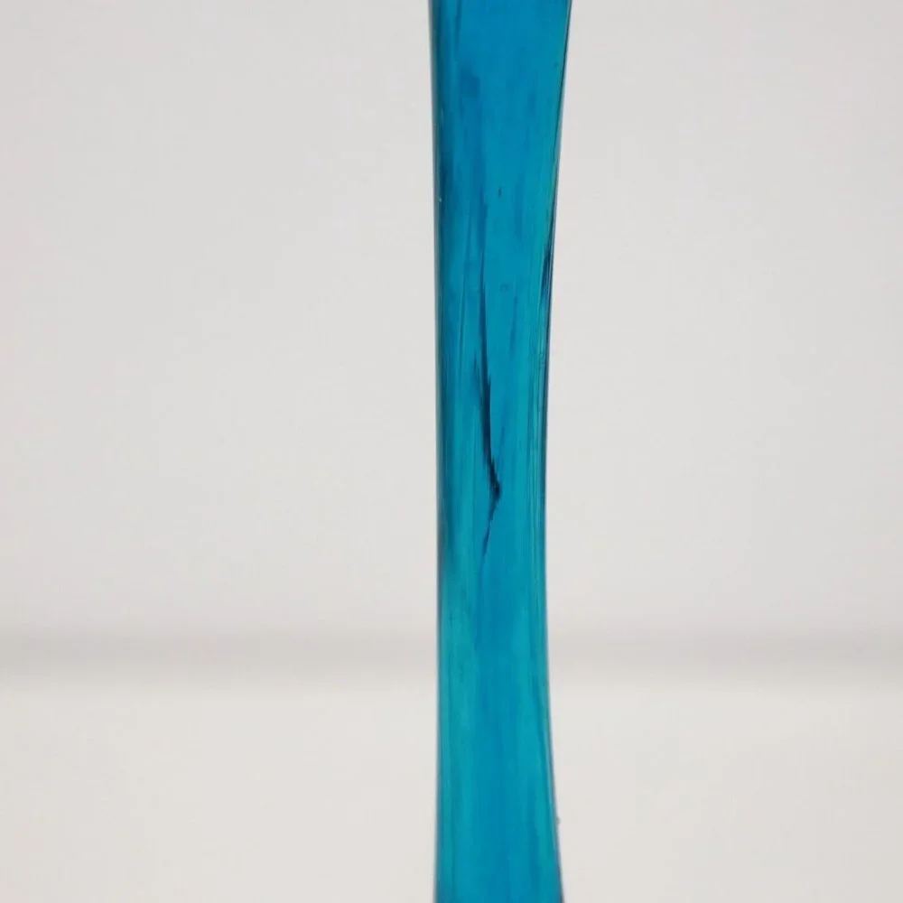 1950s Mexican Avalos Teal Blue Bubble Glass Stemware Goblet 12.5